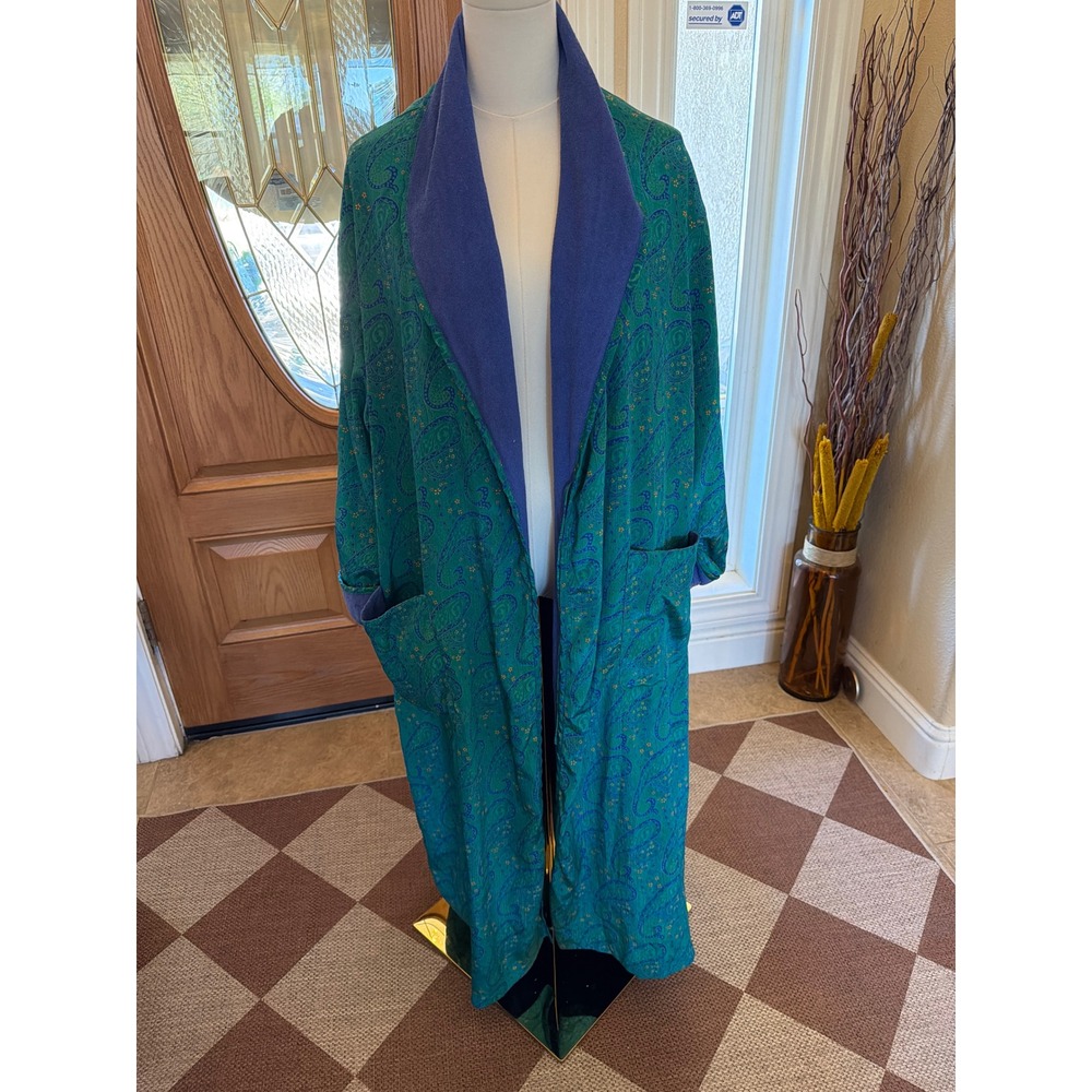 Vintage Victorias Secret Gold Label Paisley Terry Lined Robe Teal Purple OSFM
